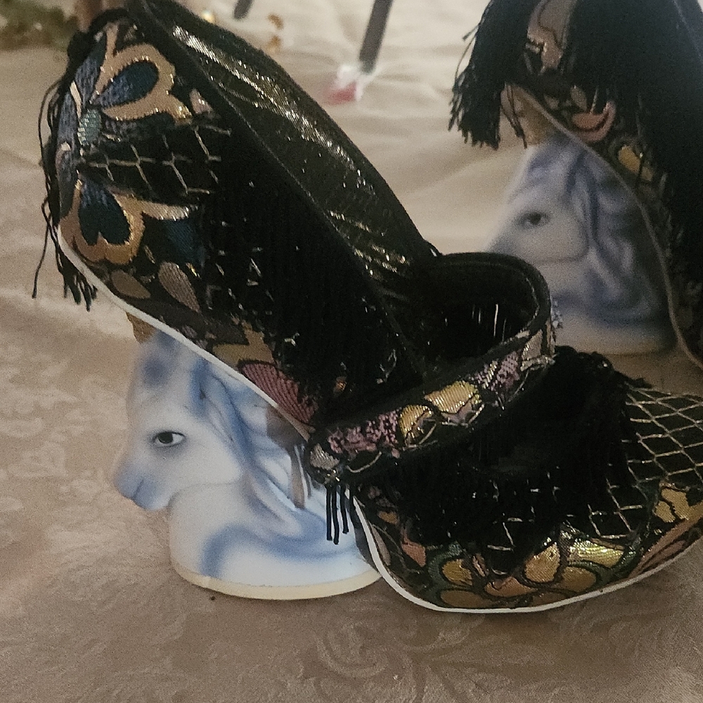 Irregular Choice Black and Gold Heels with Unicorn Design